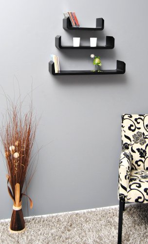 TS-Ideen Set von 3 schwarz Wandregal aus Holz Design Regal für CD DVD - 2