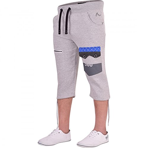 Mens 360 Long Cargo Combat Fleece 3/4 Length Shorts Casual Gym Cotton Zip Pocket Large Light Grey
