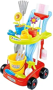 Lution Kids Cleaning Set and Gardening Tools 24pcs Garden and Housekeeping Toys with Leaf rake, Watering can, Gardening Hand Cultivator, Trowel,Shovel and Pretend Potted Flower..