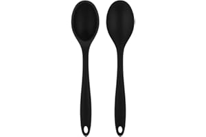 Heyu-Lotus 2 Pcs Silicone Nonstick Kitchen Spoon Set, Heat-Resistant Cooking Spoons for Stirring Scooping and Mixing (Black)