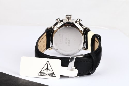 Junkers Men's Bauhaus Quartz Watch with Black Dial Chronograph Display and Black Leather Strap