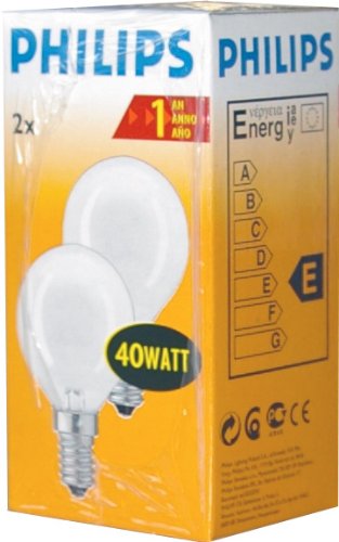 Preisvergleich Produktbild 2 x Philips 40W Tropfenlampe E14 P45 Glühbirne Matt Leuchtmittel Weiss Lampe
