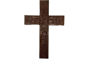 IBLAY Wall Mounted Wall Hanging Wooden Christ Cross Crucifix Catholic Rosewood Crucifix for Home, Church and Chapel Decoration (cross_carving_9x6)