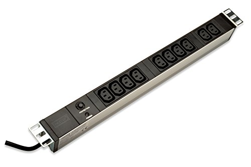 DIGITUS Professional Aluminium Steckdosenleiste, 1HE, 483 mm (19″) Schrank Montage, 10A, 250VAC 50/60Hz, 10x IEC C13, Überlastschutz, 1.8 m Zuleitung IEC C14 Stecker - 5