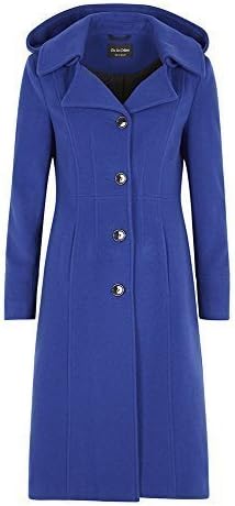 De La Crème - Womens Winter Wool And Cashmere Ladies Hooded Mid Length Coat (UK 16/EU 44/US 12, Royal Blue)