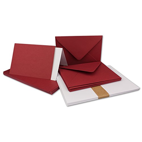 Faltkarten SET mit Umschlägen & Einlegern DIN A6 / C6 in Dunkelrot / Weinrot | 25 Sets | Doppel-Karten & Briefumschläge aus Premium-Papier, 14,8 x 10,5 cm | in stabiler Karton-Box | bedruckbare Postkarten mit weißem Einlegeblatt | ideal für Weihnachten, Grußkarten und Einladungen | Serie FarbenFroh aus dem Hause GUSTAV NEUSER