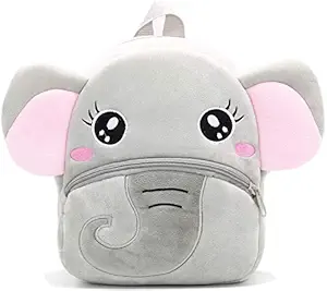 blue tree Cute Boys and Girls Plush Baby Elephant Animal Cartoon Mini Travel Backpack (Grey, 1-6 Years)