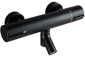 AFUDER Grifos de Ducha Termostáticos 38 ℃ Termostato de Ducha de Bañera Negro G 1/2 "Grifo de Ducha de dos Salidas Grifo de Ducha Termostático Cromado de Latón