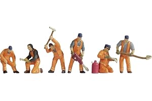 NOCH® spårbyggmatta, handmålade modellfigurer, 1:87 för spår H0 i orange säkerhetskläder – perfekt för modelltillverkning, dioramer och gör-det-själv-projekt