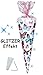 Produktbild mit 3-D Glitzer Effekt ! - Schultüte - " Schmetterlinge - bunt " - 85 cm / 12 eckig - Organza Abschluß - Zuckertüte - mit / ohne Kunststoff Spitze - für Mädchen - Schmetterling & Blumen / Blüten - türkis blau - grün pink