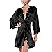 Produktbild Damen Nachthemd Morgenmantel Kurz Satin Negligee 3/4 Arm V-Ausschnitt Fashion Joker Mit Gürtel Kimono Bademantel Mit Spitze