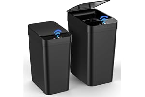 Gaethra Uppsättning med 2 papperskorgar med sensor, 15 l & 12 l automatisk elektrisk locksensor, 3 driftlägen, tyst vattentät intelligent avfallsbehållare, för kök kontor vardagsrum badrum