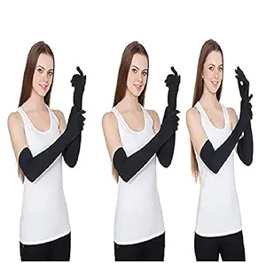 NVL Unisex Cotton Arm Sleeves for Summer and Sun Protection Full Hand Long Gloves for Bike Riding Men and Women Washable and Reusable Black Color 3 Pair