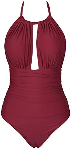 Cupshe Fashion Women’s Halter One Piece Bikini Swimsuit Beach Swimwear (M, RED)