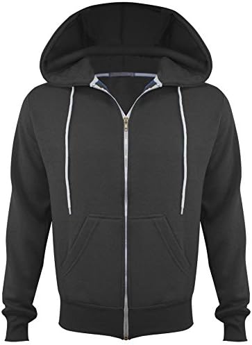 Mens Boys New Fleece PLUS BIG SIZE Hooded Sweatshirt Hoodie Top Jacket Zip Hoody Jumper Plain Up Zipper CHARCOAL GREY UK SIZE XXXL