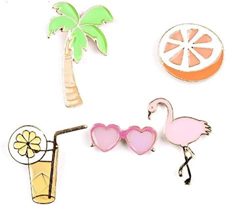 Fun Daisy 5Pcs Flamingo Sunglasses Palm Tree Tropical Ice Tea Orange Metal Lapel Brooch Pin back Jewelry