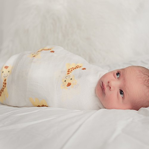 „Safarimuster“ Pucktücher aus Musselin 4er-Pack – Große Musselin-Puckdecken von CuddleBug, 120 cm x 120 cm – Beste Musselintuch aus weicher Baumwolle – Bestes Geschenk für werdende Eltern – Ideal fürs Kinderbett – Für Mädchen oder Jungen – 4 niedliche Motive – Garantie auf Lebenszeit! - 5