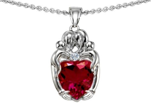 Original Star K (tm) Loving Mother And Twins Family Pendant With 8mm Heart Shape Created Ruby in .925 Sterling Silver