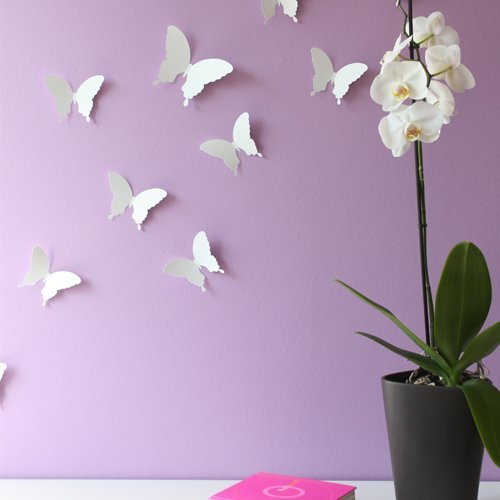 12 Stück 3D Schmetterlings Wandaufkleber Wandsticker Wandtattoo Wanddeko mit Kristall Dekor für Wohnzimmer, Kinderzimmer, Türen, Fenster, Badezimmer, Kühlschrank Babyroom Dekoration(WEIß) - 4