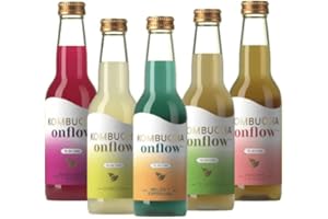 Kombucha Onflow - Té Kombucha Sabor Citricos, Manzana y Canela, Mango y Remolacha, Te Verde, Melon y espirulina (Te Verde, Pack 9 Botellas (33cl))