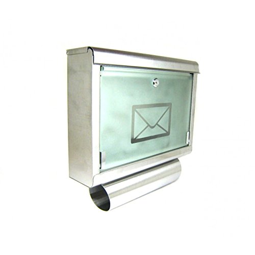 Preisvergleich Produktbild Airbrush-City Briefkasten aus Edelstahl mit großem Sichtfenster und Zeitungsrolle Modell 051