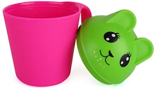 XISHU Baby Shampoo Cup Cartoon Shower Spoon Rinse Baby Hair Protect Eyes Watering Flower , rose red