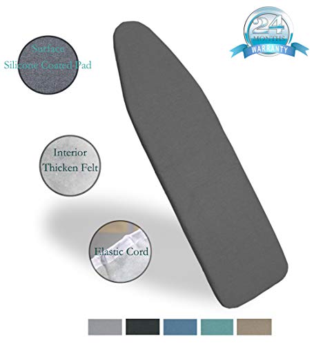 137x38cm Couverture de planche à repasser enduite par silicone de avec le matériel durable et épais de remplissage de feutre, avec le cordon élastique (Gray)