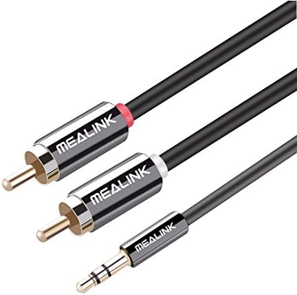 MEALINK RCA Audio Cable 6 Ft 3.5mm Stereo Jack to 2 RCA Phono Y Audio Splitter Cable 2m for Surround Sound,Dolby Digital, DTS,Speaker with RCA Connector ,Gold Plated, Metal 3.5mm male to 2 Cinch RCA Connector