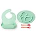 Produktbild Sicheres und BPA-frei Kindergeschirr Set (türkis) – Babyteller, Esslernbesteck, Baby Lätzchen mit Auffangschale - Baby Geschirr Set perfekt für Baby Led Weaning – Esslernset Kinderteller Yambino®