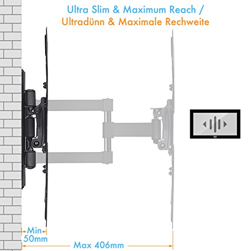 TV Wandhalterung mit voll beweglichem Gelenk-Arm, ausfahrbar und schwenkbar, für 23-55″ LED, LCD, OLED, Plasma, Flachbild TVs VESA 400 x 400mm 16″, Gratis HDMI Kabel & Wasserwaage von Perlegear - 6