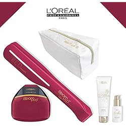 L'oreal - Pack Steampod Red Obsessed (Édition Limitée) Trousse Glossy - fer à lisser vapeur nouvelle génération + Sérum + Lait de lissage cheveux fins + trousse glossy de rangement Steampod