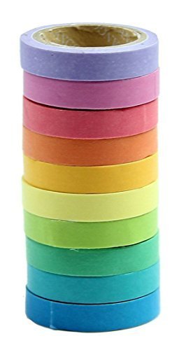 Dosige Regenbogen Klebeband Deko Aufkleber Rainbow Dekobänder Klebestreifen Mehrere Farben klebrig Kreppklebeband Scrapbooking DIY Klebeband 10 Stück - 7