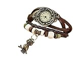 Demarkt Retrostil Damen Frauen Armbanduhr Armreif Uhr Eule Anhänger Damenarmbanduhr Spangenuhr Quarzuhren (Khaki)