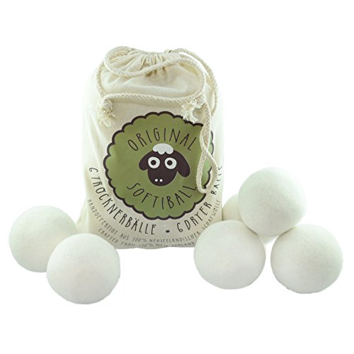 Original Softiball natürliche Trockner-Bälle (6er Pack) für Wäschetrockner - handgefertigt aus 100% Premium-Schafwolle - die umweltschonende Alternative zum chemischen Weichspüler - Trocknerkugeln