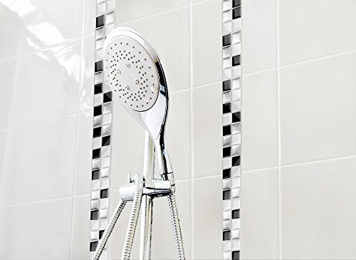 7 Stück 25,3 x 3,7 cm Wandora selbstklebende 3D Mosaik Fliesenaufkleber W1426 schwarz weiß silber - 4