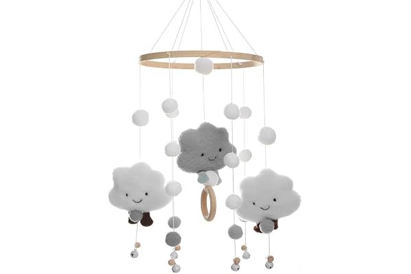 Mobile Bébé Bois avec Boules de Feutre Chambre de Bébé Cloche de Lit Suspendue 3D Cloches Feutre Mobile Carillon Nouveau-né Garçon Fille Pendentif Lit Bébé Table à langer Décor