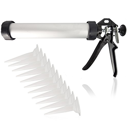 HSM Kartuschenpresse Kartuschenpistole Profi Silikonspritze für Bad Sanitär Silikon Presse geschlossen Dichtstoffpistole (600 ml) + 10 x Kartuschenspitzen