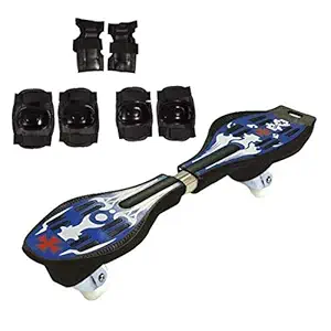 Hipkoo Sports Sterling Waveboard PU Wheels with LED Lights (Protective Set of 3 Elbow, Knee and Hand Guards) with Bag