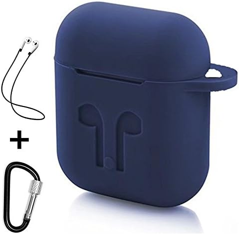 AirPods Silicone Case Shock Proof Protecitive Cover with Anti-lost Strap, Headphone Case for Apple AirPods (Dark Blue)