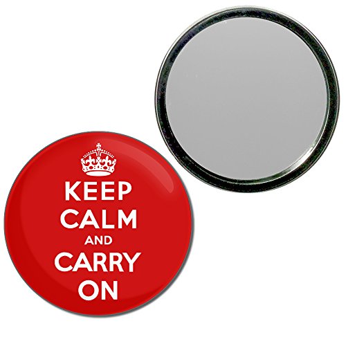 Red Keep Calm and Carry On - 55mm Round Compact Mirror