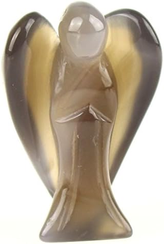 Queenlink Natural Jasper Carved Gemstone 1.6" Pray Angel Home Decoration Figurine (Grey agate)