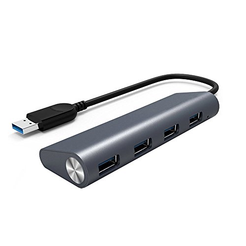 Top-Longer Hub USB 3.0 4 Puertos Data Aluminio Hub with 28CM Cable for iMac, MacBook Air, MacBook Pro, MacBook, Mac Mini, PCs and Laptops (Gris)