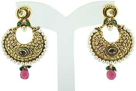 Harvi Creations Women’s Polki Earrings Set Jewelry Designer Golden Pink Jhumka Pearl Jewellery