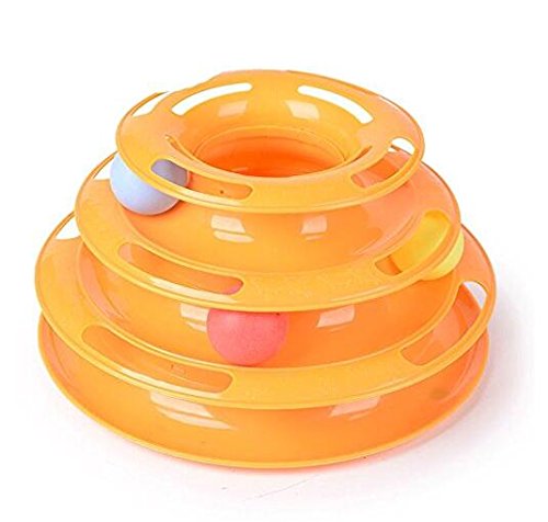 Newin Star Juguetes para Gato,Juguetes Interactivo Mascotas,juguetes para Pet con tres capas Torre con Bolas(naranja)