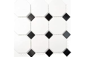 MOSANI Octagonale Achteck Mosaik Fliese Keramik weiß matt schwarz glänzend Wandfliesen Badfliese MOSOcta-190