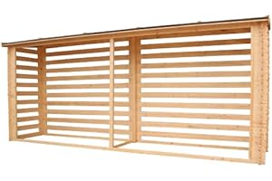 TIMBELA M203 Wooden Firewood Rack - Firewood Rack W 450 x L 112 x H 199 cm / 4 m2 Wooden Holder for Garden - Bicycle Shed - Waterproof Roof