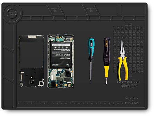 BTSHOW Magnetishce Lötunterlage/Silikonmatte Hitzebeständige Lötmatte Reparaturmatte/Hitzeschutmatte/Projektmatte von Lötkolben, Heißluftgebläse für Lötstation, Smartphone, Computer Reparatur, Silikon Anti-Rutsch Arbeitsunterlage Magnetic Project Mat, Geschenk für Techie 35x25CM