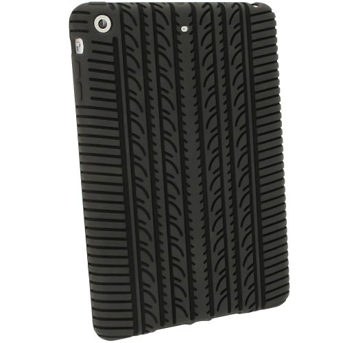 igadgitz Schwarz Silikon Skin Tasche Hülle Etui Case Cover mit Reifenprofil für Apple iPad Mini 1. & 2. Generation mit Retina Display + Displayschutzfolie - 4