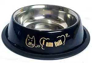 PUPHE Dog and cat Feeding Bowl Stainless Steel Non Skid Dog Feeding Bowl for Adult Dogs 1600ml (Black, Large)