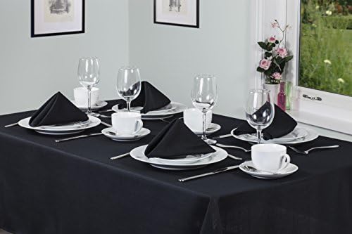 Essentials Collection Black Plain Polyester 52in x 70in (132cm x 178cm) Tablecloth And 4 Napkin Package Set. Oblong (Rectanglular) Tablecloth. Ideal For Christmas. Ideal For 4-6 Place Settings. All Sizes Approximate